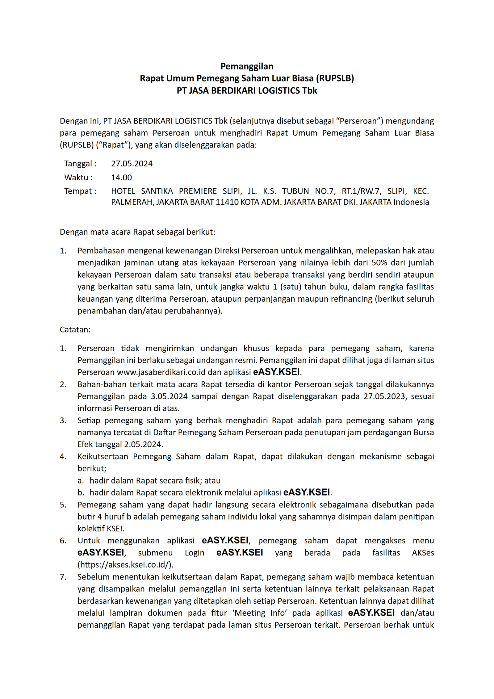 Pemanggilan RUPSLB